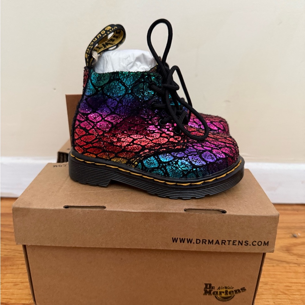 Dr. Martens Black Rainbow Croc Metallic Boots Toddler Size 5 and 6